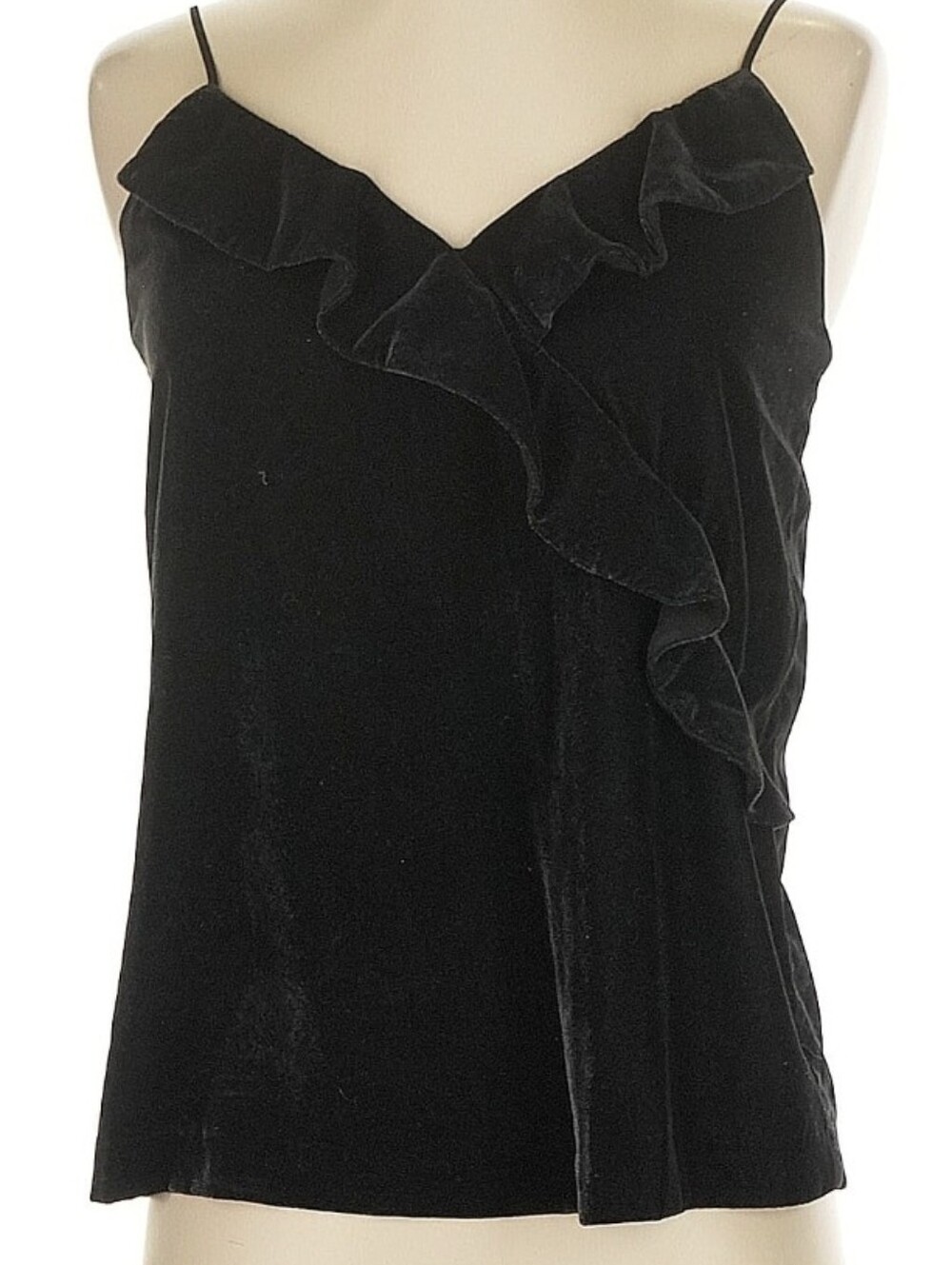 J. Crew Black Velvet Ruffle "Going Out" Camisole Tank Top Size 0